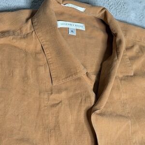 Geoffrey Beene Shirt Mens XL Burnt Orange Rust 100% Silk Short Sleeve Button Up
